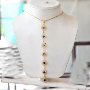 7 Chakra Healing Pendant Necklace: Gold Plated Gemstone Jewelry