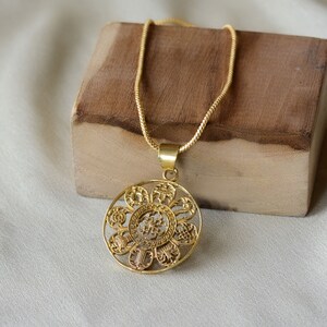 Brass Mayan Symbol Pendant: Sacred Geometry Bohemian Jewelry