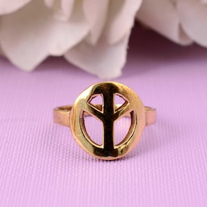 Gold Peace Symbol Ring | Handmade Boho Statement Jewelry | Hippie Retro Ring | Gift for Her