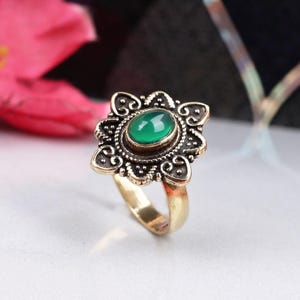Green Onyx Brass Ring: Handmade Gemstone Statement Jewelry