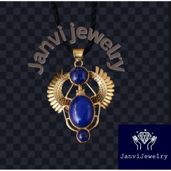 Lapis lazuli Scarab Necklace, Gold Vermeil Scarab Necklace, Blue Scarab, Egyptian Beetle Jewelry, Kephri /Inca/ Revival Inlay, Gifts For Her