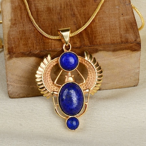 Egyptian Scarab Pendant Necklace with Lapis Lazuli Stone – Gold Toned Statement Jewelry | Janvi Jewelry