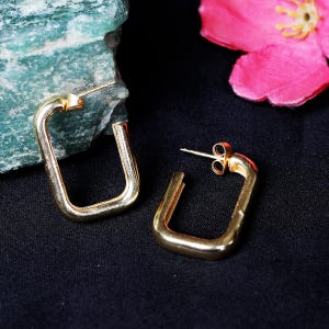 Brass Rectangle Hoop Earrings: Geometric Gold Jewelry Gift
