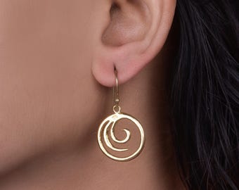 Handmade Spiral Brass Earrings: Minimalist Jewelry Gift