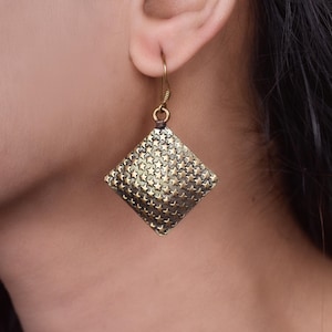 Brass Square Huggie Hoop Earrings: Geometric Dainty Earrings