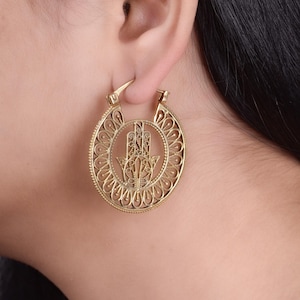 Hamsa Hand Designer Gold Hoop Earring for Women – Ethnic & Boho Jewelry&quot;