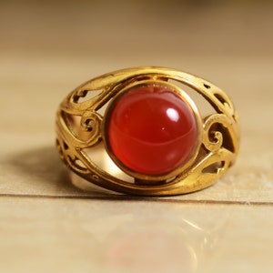 Carnelian Ring, Gem Stone Ring, Coral Ring, Carnelian Jewelry, Aquamarine Ring, Gem Ring for Women, Chunky Gold Ring, Red Ruby Ring