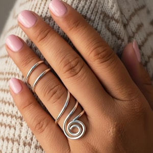 Handmade Spiral Wrap Ring: Adjustable Sterling Silver & Brass Boho Jewelry