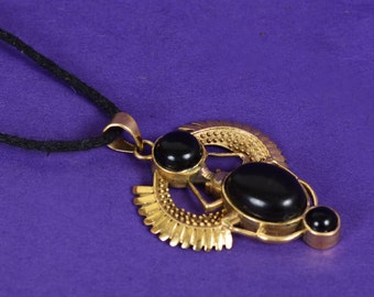 Golden scarab pendant - golden Black Onyx pendant - scarab Black Onyx pendant
