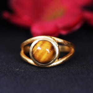 Handmade Brass Tiger Eye Ring: Boho Gemstone Jewelry