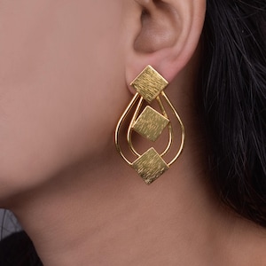 Brass Statement Earrings: Geometric Oversized Fashion Earrings
