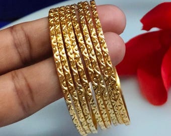 Designer Brass Gold Bangles Set, Textured Gold Bangles, Boho Stacking Bangles, Minimalist Bracelet Set, Handmade Ethnic Jewelry Gift