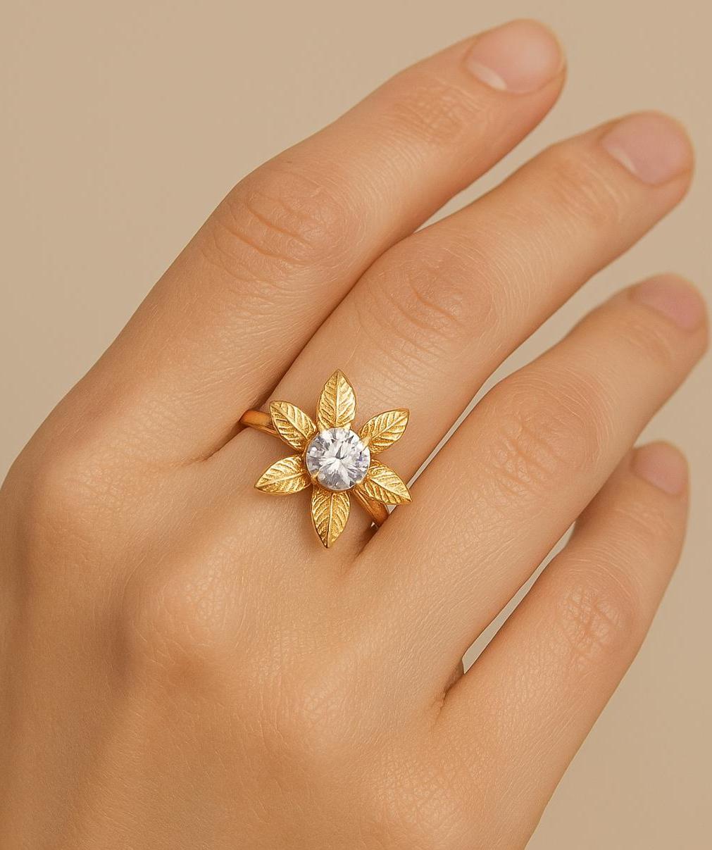ST.REGION Blue Cubic Zirconia & Silver-Plated Flower Ring – Size 10, Enamel Detail - View #6