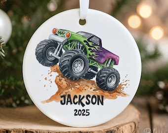 Personalized Monster Truck Christmas Ornament 2026 – Custom Name Monster Truck Ornament for Boys – Kids Truck Gift