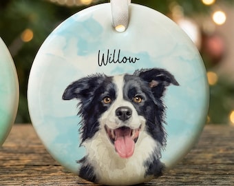 Personalized Pet Photo Ornament – Custom Watercolor Dog Ornament with Name – Cat or Dog Christmas Keepsake
