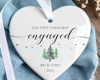 Personalized First Christmas Engaged Ornament – Newlywed Couple Gift 2026 – Holiday Keepsake