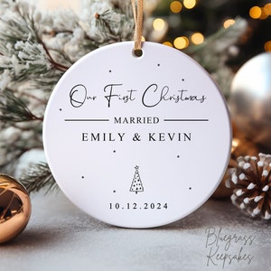 First Christmas Married Ornament - Personalized Mr and Mrs 2024 Ornament - Couple Wedding Gift Keepsake - Custom Married Christmas Ornament