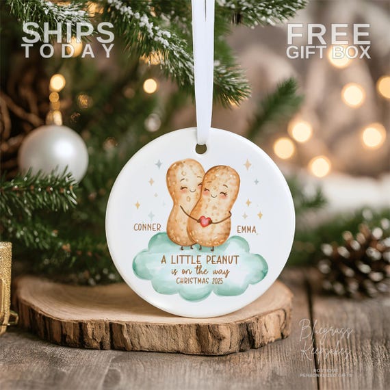 We’re Expecting Baby Ornament 2026 – Personalized Little Peanut Couple Ornament – Parents to Be Pregnancy Announcement Christmas Gift