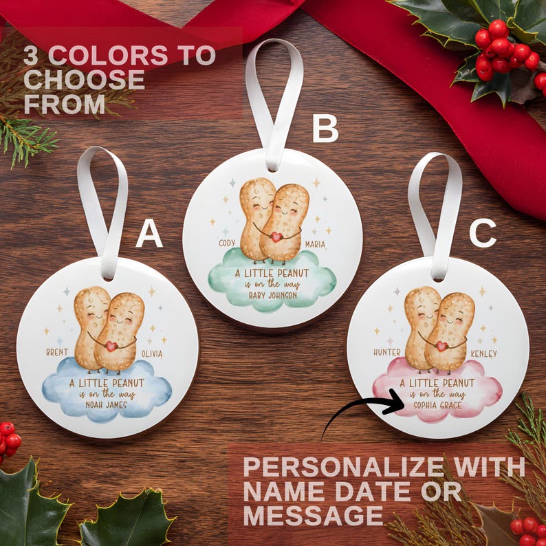 We’re Expecting Baby Ornament 2026 – Personalized Little Peanut Couple Ornament – Parents to Be Pregnancy Announcement Christmas Gift Bild 5