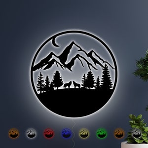 Decorazione da parete a LED multicolore in montagna con telecomando e alimentatore - Decorazione da parete illuminata - Insegne al neon per decorazioni da parete - Luci da parete - Insegna a LED