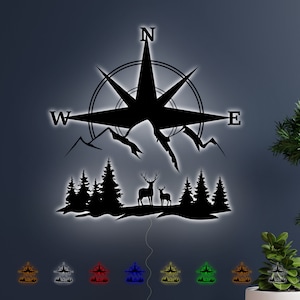 Decorazione da parete a LED multicolore Compass Mountain con telecomando e alimentatore - Decorazione da parete illuminata - Insegne al neon per decorazioni da parete - Luci da parete -