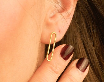 Safety Pin and Paperclip Earrings Solid Gold and Gold Filled, Sleeper Funny Edgy Weird Small Hoop Earrings Handmade Jewelry