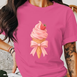 Süßes Himbeereis Coquette Bow Shirt - Kawaii Dessert T-Shirt - Pink Ästhetisches Schleifen Eis Geschenk - Süßes Sommer Foodie Grafik T-Shirt