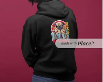 Pugzilla - Unisex Funny Godzilla Themed Japanese Kaiju For Him And For Her Hoodie Hooded Sweatshirt