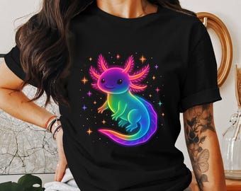 Camiseta de ajolote de neón cósmico: camiseta de anfibio brillante psicodélico mágico para niños, regalo para hijo, regalo para hija, regalo para esposa.