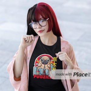 Pugzilla - T-shirt unisex morbida e divertente a tema Godzilla giapponese Kaiju