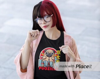 Pugzilla - Unisex Softstyle Funny Godzilla Themed Japanese Kaiju T-Shirt