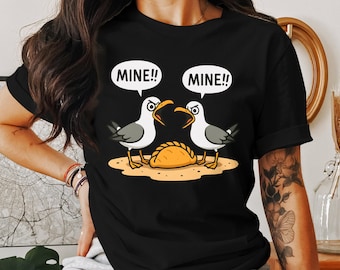 Cornish Pasty Seagulls "Mine!" Shirt — Beach Cartoon Tee, Summer Humor Graphic, Cornwall Vacation Shirt, Ocean Bird Lover Gift