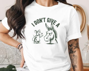 Funny Animal Shirt – “I Don’t Give A Rat's Ass” Rat and Donkey T-Shirt, Sarcastic Humor Tee, Witty Pun Gift, Funny Graphic Shirt for Adults