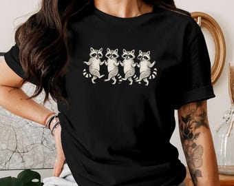 Vintage Dancing Raccoons T-Shirt – Retro Woodland Animal Illustration Tee