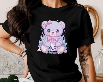 Pastell Goth Teddybär Shirt - Süßes gruseliges Kawaii Ästhetisches Shirt, entzückendes Goth Shirt, Pastell Halloween Teddybär Tee