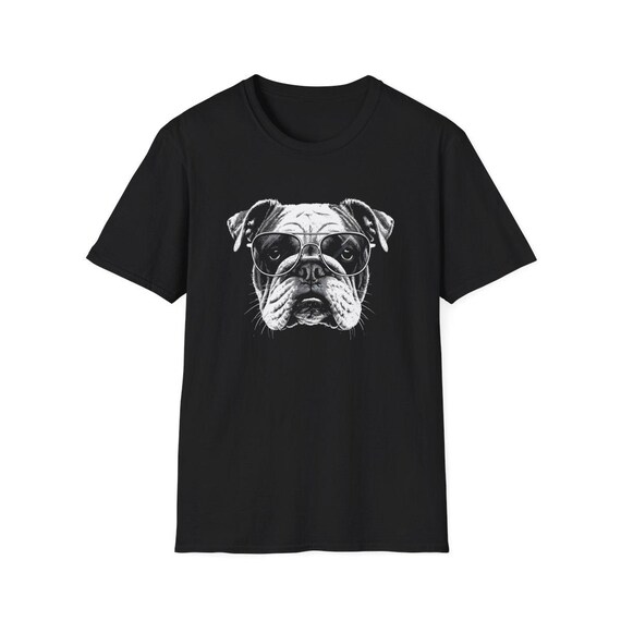 Cool English Bulldog Dog T-shirt – Retro Sunglasses English