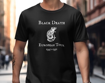 Maglietta del tour europeo della Morte Nera – Maglietta umoristica sulla peste dei topi medievale, regalo per appassionati di storia, estetica grunge gotica, Dark Academia