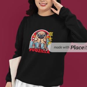 Pugzilla - Sudadera unisex divertida con temática de Godzilla, kaiju japonés, para él y para ella