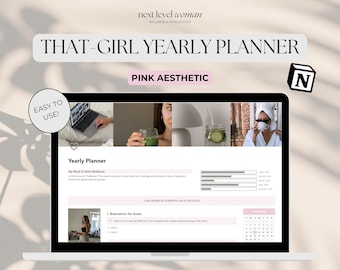 Notion Yearly Planner Template, Simple Notion Dashboard, 2023/2024 Digital Yearly Planner, Aesthetic Notion Calendar, Goal Setting Planner