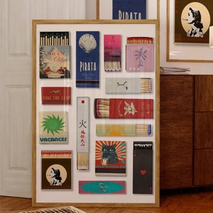 Vintage Matchbox Print, Trendy Matches Poster, Retro Matchbook Wall Art, Match Box Collection, Bar Cart Aesthetic Print, Digital Download,