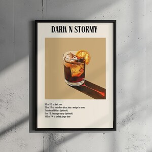 Dark N Stormy Cocktail Poster, Retro Poster Print, Aesthetic Print, Printable Wall Art, Bar Print, Cocktail Illustration , Digital Download