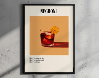 Negroni Cocktail Poster, Retro Poster Tryck, Estetiskt Tryck, Utskrivbar Väggkonst, Bartryck, Cocktailillustration, Digital Nedladdning