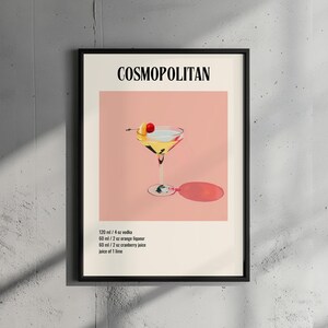 Cosmopolitan Cocktail Poster, Retro Poster Print, Aesthetic Print, Printable Wall Art, Bar Print, Cocktail Illustration , Digital Download