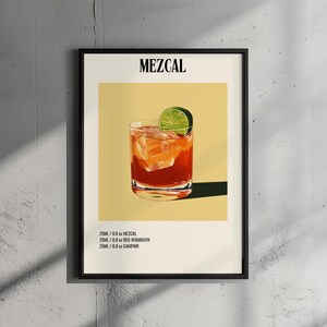 Mezcal-Cocktail Poster, Retro Poster Druck, druckbare Wandkunst, Bar Print, Cocktail Illustration, digitaler Download