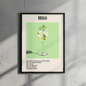 Hugo Cocktail Poster, Retro Poster Druck, druckbare Wandkunst, Bar Print, Cocktail Illustration, digitaler Download