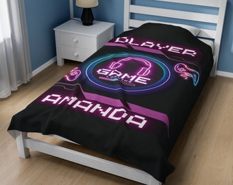 Pink Customized Gaming Blanket Game Controller Throw Blanket Game Room Décor Gaming Gift Video Game Birthday Dad Son Gamer Present Bedding
