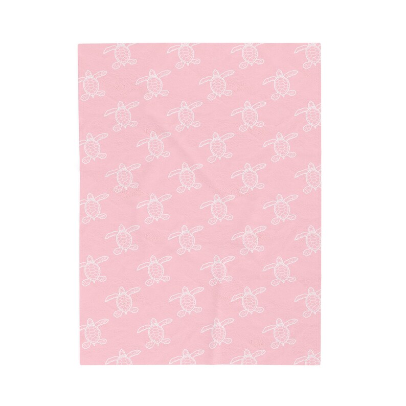 Pink Sea Turtle Velveteen Soft Blanket, Minky Fabric Throw, Beach Decor