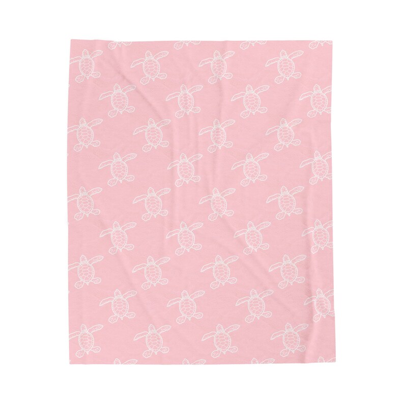 Pink Sea Turtle Velveteen Soft Blanket, Minky Fabric Throw, Beach Decor