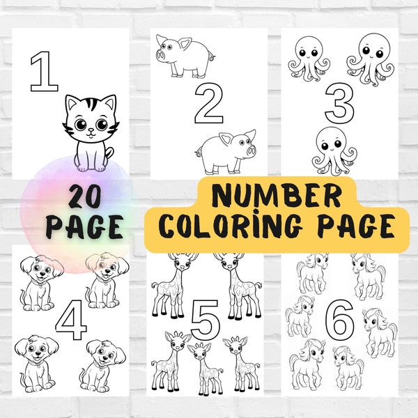 20 Printable Numbers Coloring Pages, Coloring Page, Preschool Activities, Animals