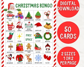 Christmas Bingo, 50 Christmas Bingo Cards, Christmas Activity, Kids Christmas Bingo, Christmas Game, Christmas Classroom Activity, Printable
